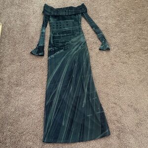 Motel Rocks Off-Shoulder Dark Green Dress